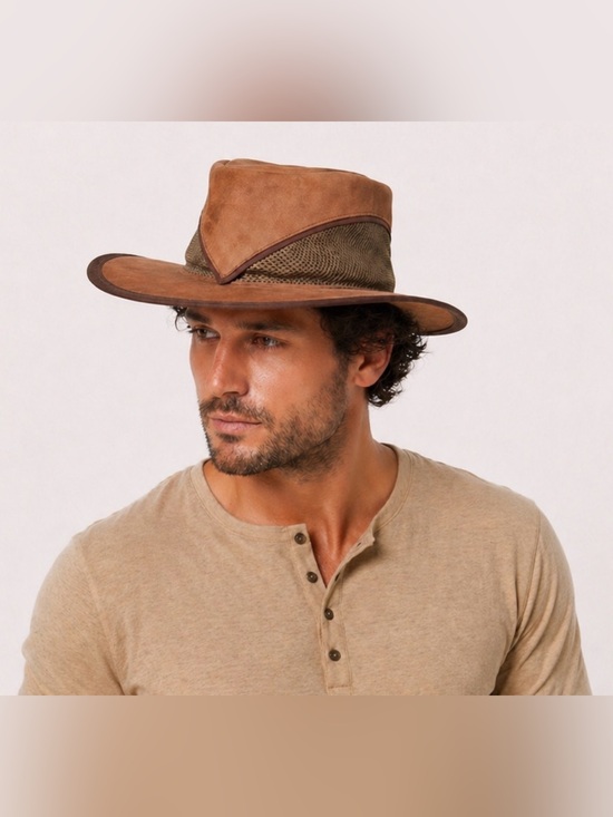 Head N Home Other - Head N Home Hat Brown Outback Men Leather Mesh Safari Western Cowboy Wide Brim L